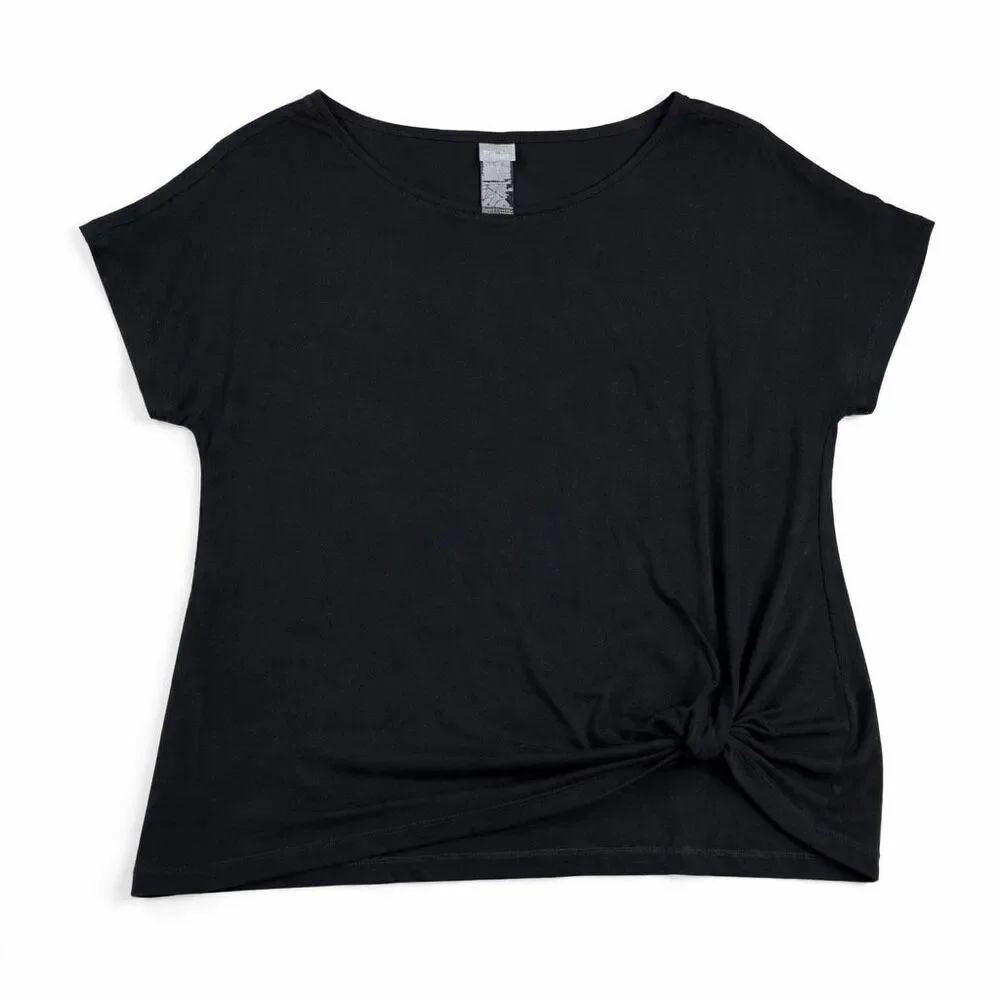 Chicos Travelers Tie Front Blouse Black Short Sleeve Sleek Casual Shirt 3 XL